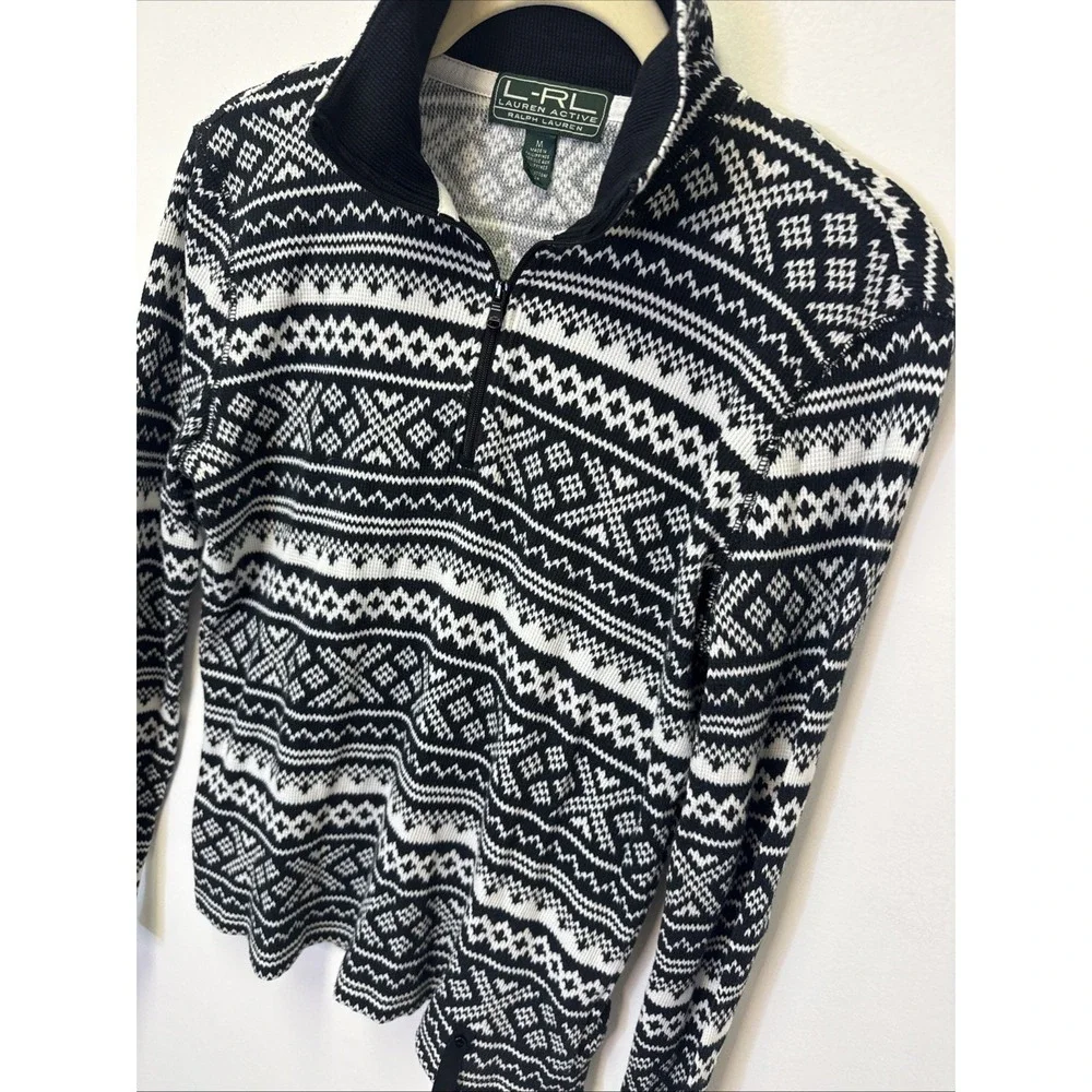 Lauren Ralph Lauren LRL Active  Shirt ‎ Size Medium Black White Women's 1/4 Zip